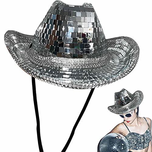 Disco Cowboy Hut, Disco Pailletten Hut, Neon Glitzer Cowgirl Hüte, Spiegelkugel Disco Cowboy Hut, Atemberaubende Disco Kugelhüte, Glitzer Spiegel Disco Eimerhut, Lustiger Junggesellenabschieds Hut von Kirdume