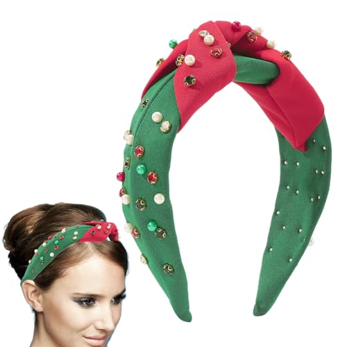 Feiertags geknotetes Stirnband, Rotes Haarband, Eleganter modischer grüner, mit Juwelen verzierter Weihnachtsstirnband-Haarschmuck für Mädchen Kirdume von Kirdume