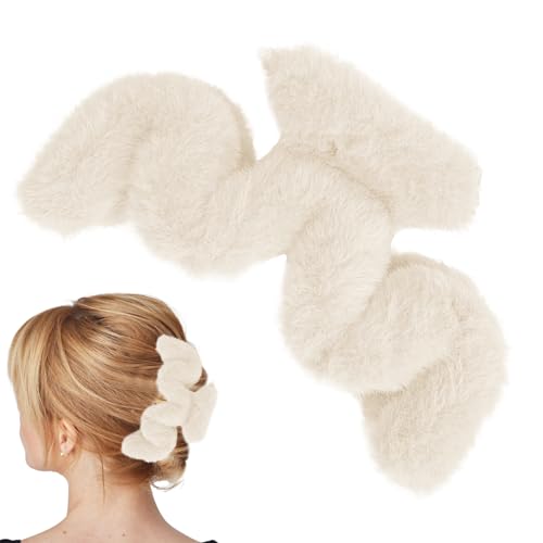 Fuzzy Claw Clip,Plüsch-Haarspange in Wellenform | Große Klammerklammer, Haarschmuck für dickes langes Haar, große Haarspange für Frauen und Mädchen für den täglichen Gebrauch Kirdume von Kirdume