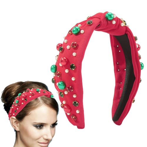 Juwelenbesetztes Weihnachtsstirnband | Rotes Haarband,Eleganter modischer grüner, mit Juwelen verzierter Weihnachtsstirnband-Haarschmuck für Mädchen Kirdume von Kirdume