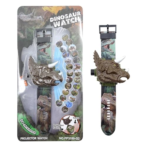 Kirdume Dinosaurier-Uhr-Taschenlampen-Projektor-Spielzeug,Dinosaurier-Projektor-Taschenlampenspielzeug mit 24 Mustern - Dinosaurier-Muster-Taschenlampe, Lernspielzeug, Geschenk für Kinder von Kirdume
