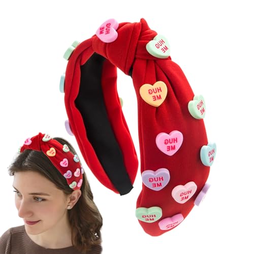 Kirdume Liebes-Herz-Knoten-Stirnband, Valentinstag-Stirnband für Frauen - Stoffstirnband mit breitem Knoten,Haarschmuck für Mädchen für Country-Konzerte, Strand, Dating, Sport, Hochzeit von Kirdume