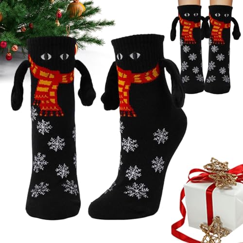 Weihnachts-Hand-in-Hand-Socken - Magnetische Mittelröhrensocken Weihnachtssocken mit großen Augen,Bequeme und lustige Freundschafts-Hand-in-Hand-Socken, Weihnachtssocken für Damen und Herren, Kirdume von Kirdume