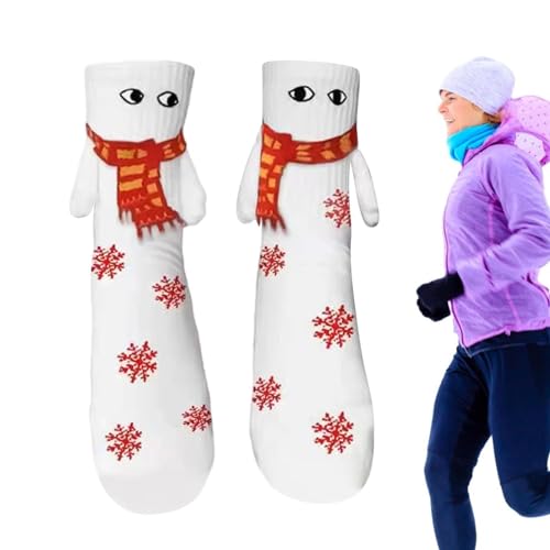 Weihnachts-Hand-in-Hand-Socken | Magnetische Mittelröhrensocken Weihnachtssocken mit großen Augen | Lustige, atmungsaktive Weihnachtssocken mit großen Augen für Paare, Freunde, Damen und Kirdume von Kirdume