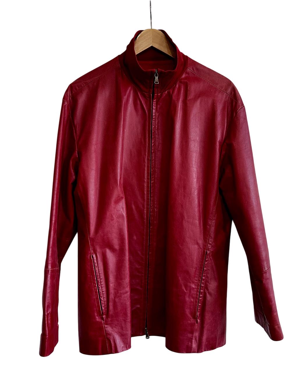 Gianfranco Ferré 90S Vintage Rote Leder Pullover Ferre Jeansjacke - Selten, Guter Zustand, Größe L von KiriAntiques