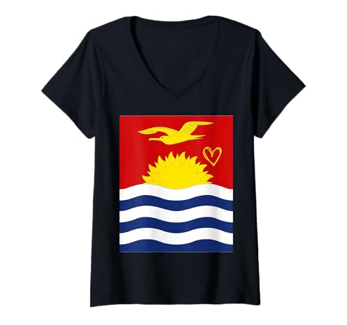 Damen Kiribati-Flagge I-Kiribati Heart Proud Heritage National Day T-Shirt mit V-Ausschnitt Damen Kiribati-Flagge I-Kiribati Heart Proud Heritage National Day T-Shirt mit V-Ausschnitt von Kiribati Flag I-Kiribati National Day Gifts Idea