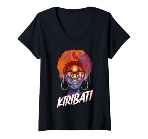 Damen Kiribati T-Shirt mit V-Ausschnitt von Kiribati Kiribas Flag for the Nation