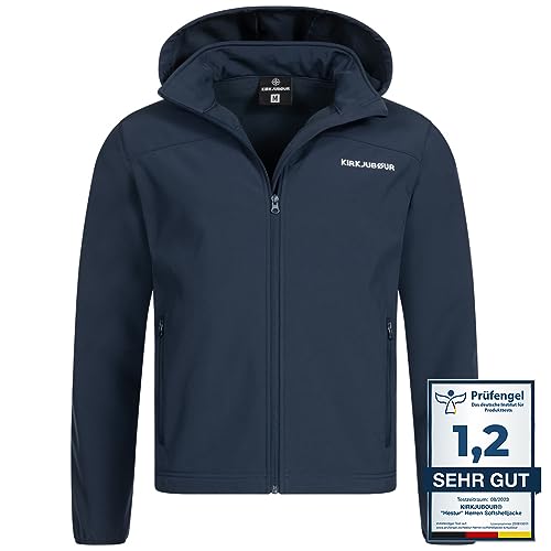 Kirkjubøur® Hestur Herren SOFTSHELLjacke 10.000 mm Wassersäule mit Kapuze und Fleecefutter, atmungsaktiv und wasserabweisend mit Stehkragen, Outdoor (as3, alpha, l, regular, regular, Blau) von Kirkjubøur