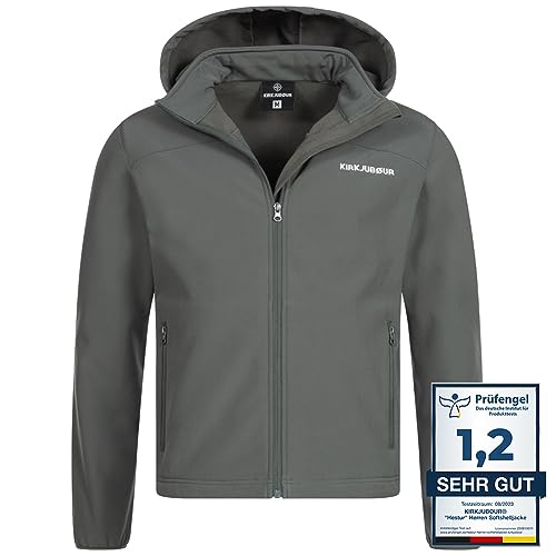 Kirkjubøur® Hestur Herren SOFTSHELLjacke 10.000 mm Wassersäule mit Kapuze und Fleecefutter, atmungsaktiv und wasserabweisend mit Stehkragen, Outdoor (as3, alpha, l, regular, regular, Grau) von Kirkjubøur