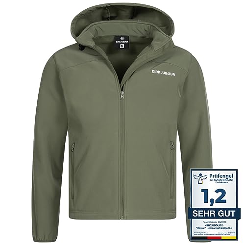 Kirkjubøur® Hestur Herren SOFTSHELLjacke 10.000 mm Wassersäule mit Kapuze und Fleecefutter, atmungsaktiv und wasserabweisend mit Stehkragen, Outdoor (as3, alpha, m, regular, regular, Grün) von Kirkjubøur