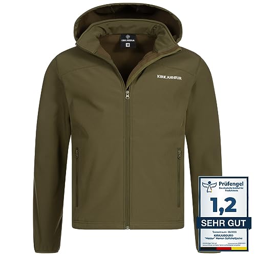 Kirkjubøur® Hestur Herren SOFTSHELLjacke 10.000 mm Wassersäule mit Kapuze und Fleecefutter, atmungsaktiv und wasserabweisend mit Stehkragen, Outdoor (as3, alpha, s, regular, regular, Braun) von Kirkjubøur