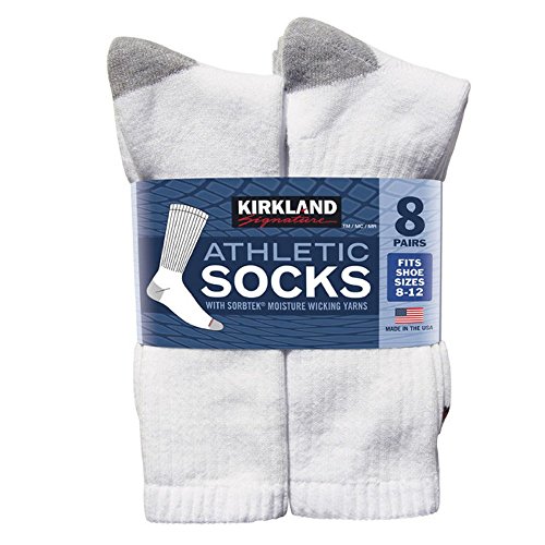 Kirkland Atmungsaktive Sportsocken für Herren, weiß, feuchtigkeitsabsorbierend, 8 Stück, Größe 39-46 von Kirkland