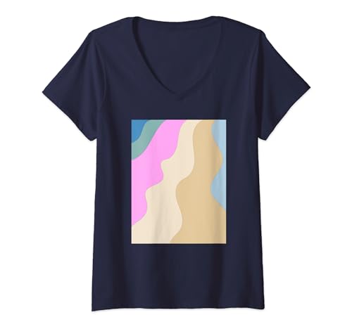 Damen Pastel Waves Pastellfarben Grafik Design Modern Art T-Shirt mit V-Ausschnitt Damen Pastel Waves Pastellfarben Grafik Design Modern Art T-Shirt mit V-Ausschnitt von Kirovair Modern Art