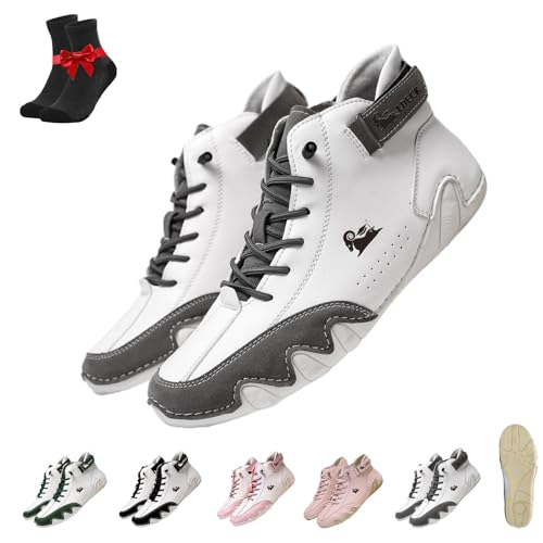 Alpaka-Barfußschuhe, wasserdichte und schmerzlindernde Barfußschuhe aus Leder for Männer und Frauen, Freizeitschuhe for den Außenbereich(Gray and White,46 EU) von Kirposh
