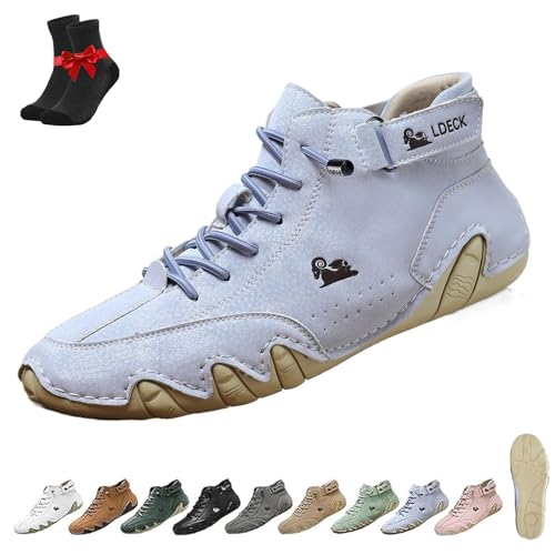 Alpaka-Barfußschuhe, wasserdichte und schmerzlindernde Barfußschuhe aus Leder for Männer und Frauen, Freizeitschuhe for den Außenbereich(Light Blue,41 EU) von Kirposh