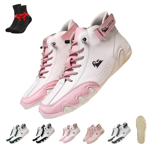 Alpaka-Barfußschuhe, wasserdichte und schmerzlindernde Barfußschuhe aus Leder for Männer und Frauen, Freizeitschuhe for den Außenbereich(Pink and White,38 EU) von Kirposh