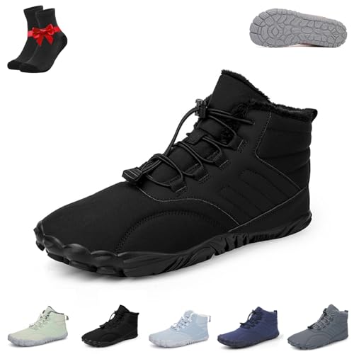 Barfußschuhe for den Winter Wandern Damen und Herren, wasserdichte Barfußstiefel for Wandern, Bequeme, rutschfeste Kurze Boots Hineinschlüpfen(902 Black,46 EU) von Kirposh