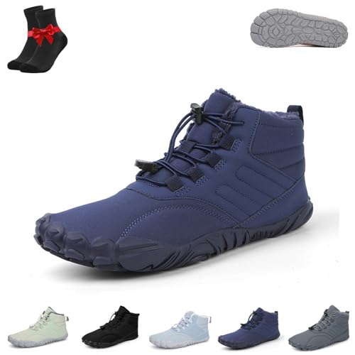 Barfußschuhe for den Winter Wandern Damen und Herren, wasserdichte Barfußstiefel for Wandern, Bequeme, rutschfeste Kurze Boots Hineinschlüpfen(902 Blue,39 EU) von Kirposh