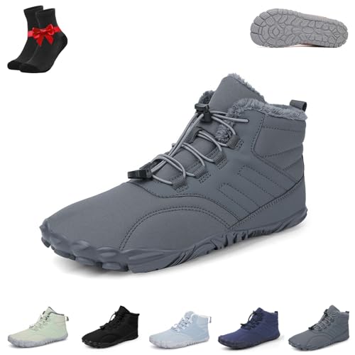 Barfußschuhe for den Winter Wandern Damen und Herren, wasserdichte Barfußstiefel for Wandern, Bequeme, rutschfeste Kurze Boots Hineinschlüpfen(902 Gray,36 EU) von Kirposh