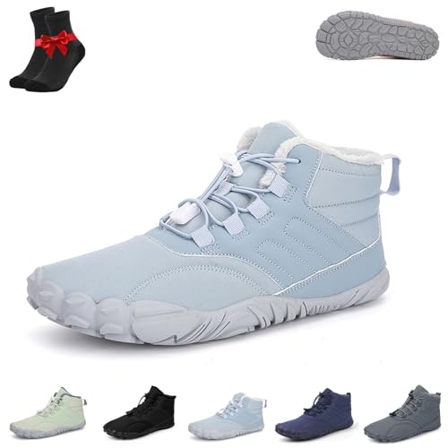 Barfußschuhe for den Winter Wandern Damen und Herren, wasserdichte Barfußstiefel for Wandern, Bequeme, rutschfeste Kurze Boots Hineinschlüpfen(902 Light Blue,41 EU) von Kirposh
