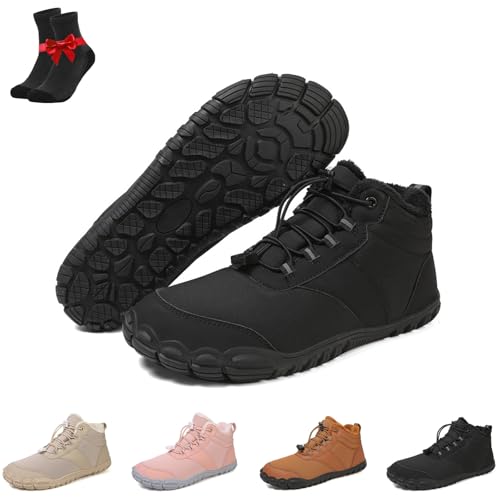 Barfußschuhe for den Winter Wandern Damen und Herren, wasserdichte Barfußstiefel for Wandern, Bequeme, rutschfeste Kurze Boots Hineinschlüpfen(908 Black,36 EU) von Kirposh