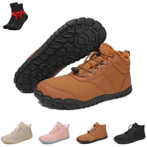 Barfußschuhe for den Winter Wandern Damen und Herren, wasserdichte Barfußstiefel for Wandern, Bequeme, rutschfeste Kurze Boots Hineinschlüpfen(908 Brown,45 EU) von Kirposh