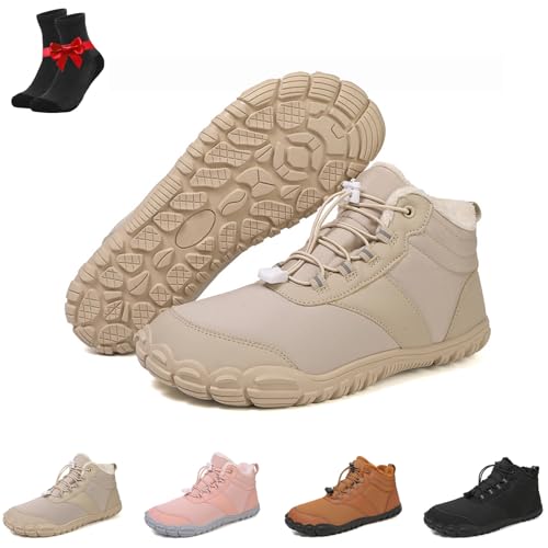 Barfußschuhe for den Winter Wandern Damen und Herren, wasserdichte Barfußstiefel for Wandern, Bequeme, rutschfeste Kurze Boots Hineinschlüpfen(908 beige,45 EU) von Kirposh