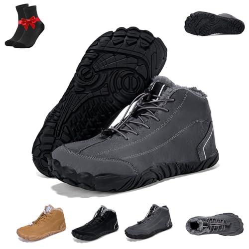 Kirposh Alpaka-Barfuß-Leder-Wanderschuhe for den Winter, rutschfeste und wasserdichte Wanderschuhe, warme Outdoor-Stiefel mit Fellfutter(Dark Gray,46 EU) von Kirposh