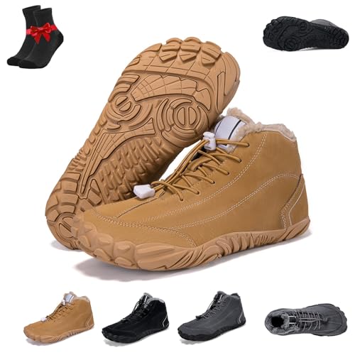 Kirposh Alpaka-Barfuß-Leder-Wanderschuhe for den Winter, rutschfeste und wasserdichte Wanderschuhe, warme Outdoor-Stiefel mit Fellfutter(Yellow,42 EU) von Kirposh