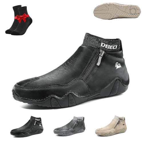 Kirposh Alpaka-Barfußschuhe, Leder-Sneaker, ergonomische Barfußschuhe, Flache Slip-On-Stiefeletten for Gehen im Freien(Black (Plus Velvet),38 EU) von Kirposh