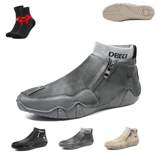 Kirposh Alpaka-Barfußschuhe, Leder-Sneaker, ergonomische Barfußschuhe, Flache Slip-On-Stiefeletten for Gehen im Freien(Gray (Plus Velvet),40 EU) von Kirposh