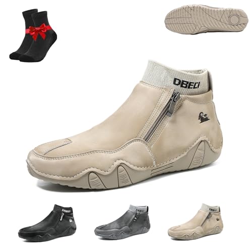 Kirposh Alpaka-Barfußschuhe, Leder-Sneaker, ergonomische Barfußschuhe, Flache Slip-On-Stiefeletten for Gehen im Freien(Khaki (Plus Velvet),41 EU) von Kirposh