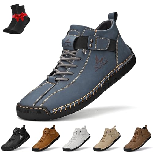 Kirposh Alpaka-Barfußschuhe, atmungsaktive, rutschfeste Barfußstiefel, verstellbare Unisex-Leder-Sneaker, ergonomische Lederschuhe(Blue,46 EU) von Kirposh