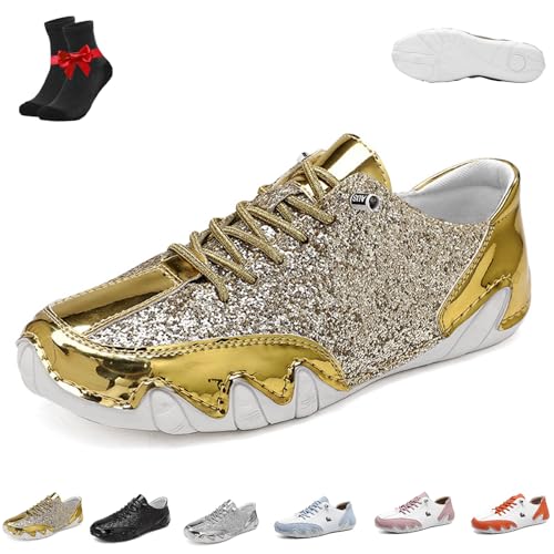 Kirposh Alpaka-Barfußschuhe, wasserdichte und schmerzlindernde Barfußschuhe aus Leder, ergonomische Outdoor-Sportarten, Paarstil(Flash Gold,47 EU) von Kirposh