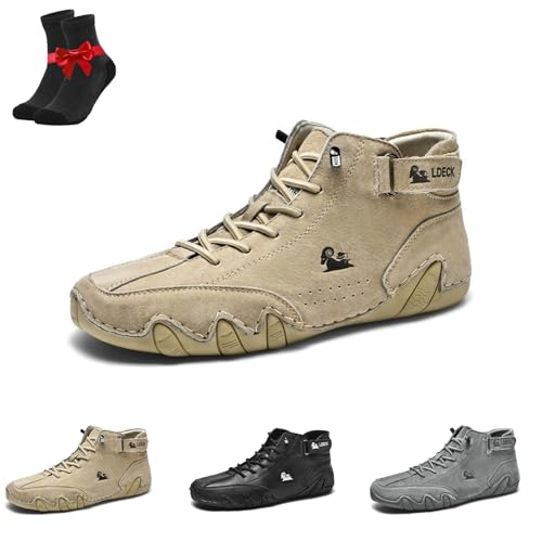 Kirposh Alpaka Barfußschuhe,Ldeck Herrenschuhe,Leder Barfußschuhe,Slipper Atmungsaktives Leder,Freizeitschuhe(Khaki (Plus Velvet),43 EU) von Kirposh