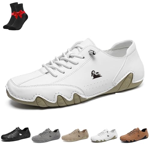 Kirposh Alpaka Barfußschuhe,wasserdichte und atmungsaktive Schuhe, Ldeck Herrenschuhe,Leder Barfußschuhe,Herren Damenschuhe(White (with Velvet),42 EU) von Kirposh
