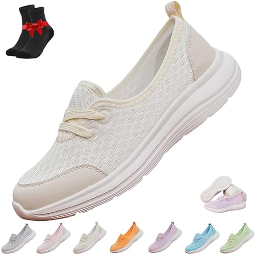 Kirposh Azdealy Orthopädische Schuhe for Damen, leichte, atmungsaktive Mesh-Strickunterstützung, weiche Sohle, Slip-On-Sneaker for Damen(Beige,40 EU) von Kirposh
