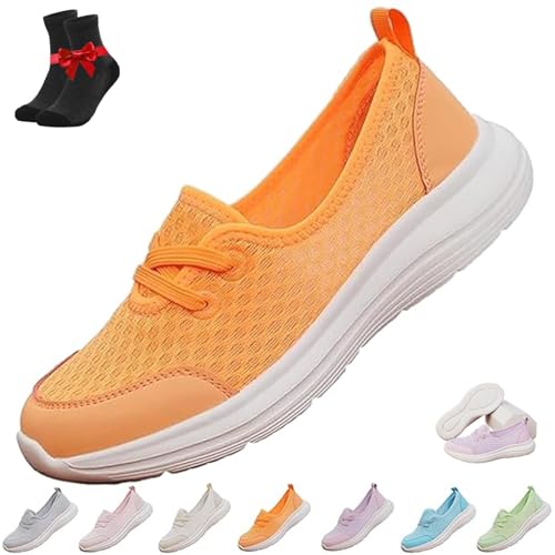 Kirposh Azdealy Orthopädische Schuhe for Damen, leichte, atmungsaktive Mesh-Strickunterstützung, weiche Sohle, Slip-On-Sneaker for Damen(Orange,39 EU) von Kirposh