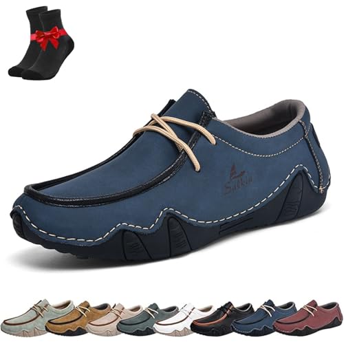Kirposh Barfuß-Loafer, leichte Sneakers mit Gummisohlen, ergonomische, atmungsaktive, rutschfeste Barfußschuhe aus Leder, Unisex(Blue,40 EU) von Kirposh