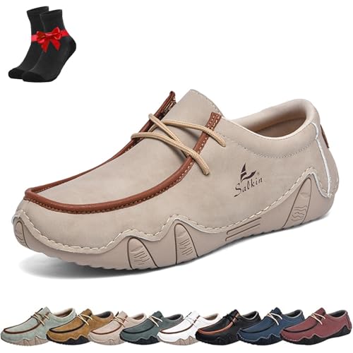 Kirposh Barfuß-Loafer, leichte Sneakers mit Gummisohlen, ergonomische, atmungsaktive, rutschfeste Barfußschuhe aus Leder, Unisex(Khaki,39 EU) von Kirposh