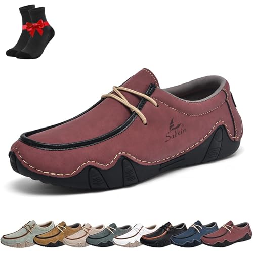 Kirposh Barfuß-Loafer, leichte Sneakers mit Gummisohlen, ergonomische, atmungsaktive, rutschfeste Barfußschuhe aus Leder, Unisex(Red,40 EU) von Kirposh