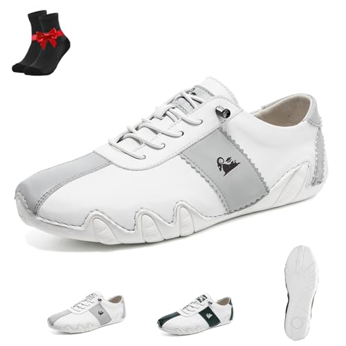 Kirposh Barfußschuhe aus Leder,Vogany Alpaka-Stiefel aus Alpaka,Schlupfschuhe for Herren,wasserdichte, schmerzlindernde Barfußschuhe(White Gray,43 EU) von Kirposh