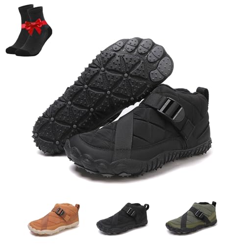 Kirposh Barfußschuhe for den Winter, warme Stiefeletten, wasserdichte, mit Fell gefütterte Barfuß-Wanderstiefel, Unisex-Fünf-Finger-Schneestiefel(Black,38 EU) von Kirposh