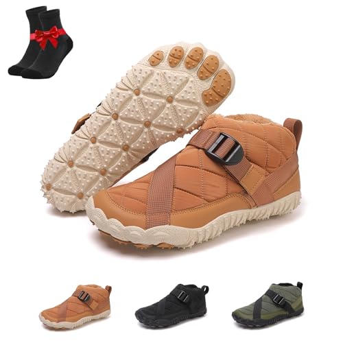 Kirposh Barfußschuhe for den Winter, warme Stiefeletten, wasserdichte, mit Fell gefütterte Barfuß-Wanderstiefel, Unisex-Fünf-Finger-Schneestiefel(Camel,46 EU) von Kirposh