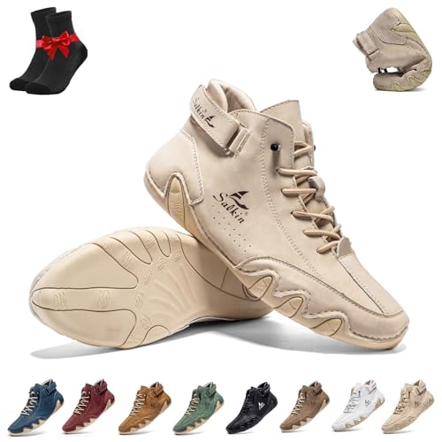 Kirposh Barfußstiefel,Ergonomische Barfußschuhe,Atmungsaktive rutschfeste Barfußschuhe,Leder-Sneaker,Herren-Outdoor-Hohe Boots(Beige,42 EU) von Kirposh