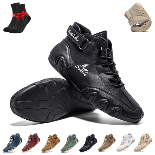 Kirposh Barfußstiefel,Ergonomische Barfußschuhe,Atmungsaktive rutschfeste Barfußschuhe,Leder-Sneaker,Herren-Outdoor-Hohe Boots(Black,44 EU) von Kirposh