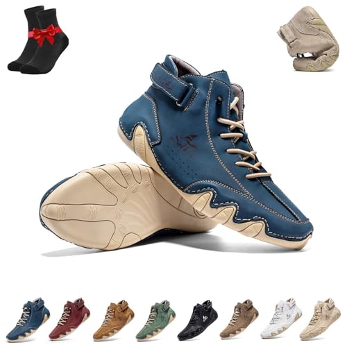 Kirposh Barfußstiefel,Ergonomische Barfußschuhe,Atmungsaktive rutschfeste Barfußschuhe,Leder-Sneaker,Herren-Outdoor-Hohe Boots(Blue,43 EU) von Kirposh