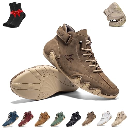 Kirposh Barfußstiefel,Ergonomische Barfußschuhe,Atmungsaktive rutschfeste Barfußschuhe,Leder-Sneaker,Herren-Outdoor-Hohe Boots(Khaki,42 EU) von Kirposh