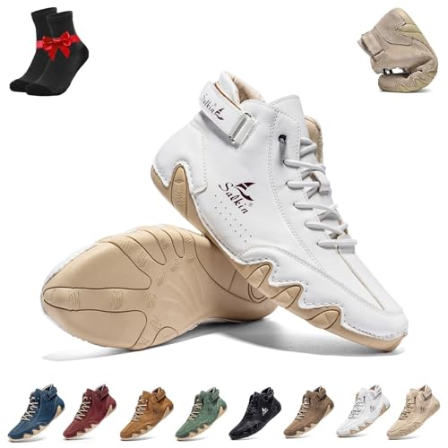 Kirposh Barfußstiefel,Ergonomische Barfußschuhe,Atmungsaktive rutschfeste Barfußschuhe,Leder-Sneaker,Herren-Outdoor-Hohe Boots(White,39 EU) von Kirposh