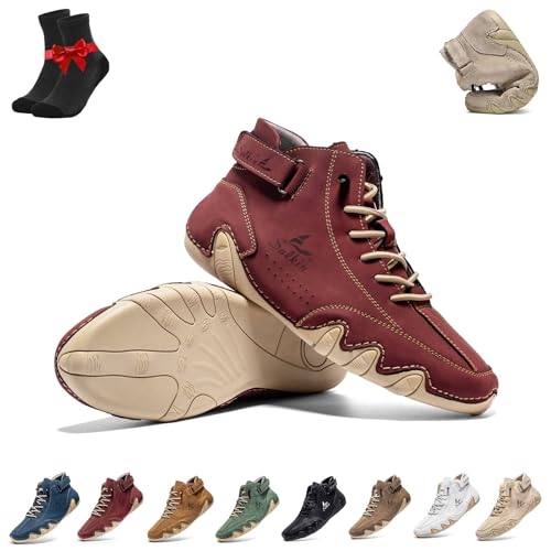 Kirposh Barfußstiefel,Ergonomische Barfußschuhe,Atmungsaktive rutschfeste Barfußschuhe,Leder-Sneaker,Herren-Outdoor-Hohe Boots(Wine Red,43 EU) von Kirposh